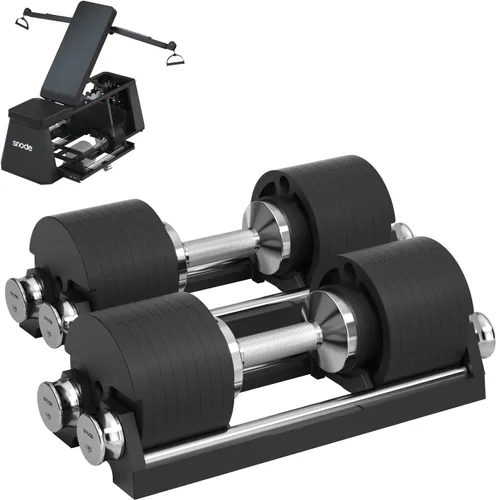 Vista 10 de SNODE AD80 Drop Proof 80 lbs Adjustable Dumbbell Set -Exhaustion Training Weights Adjustable Dumbbells with Cast Iron Plates and Cradle, Knurled