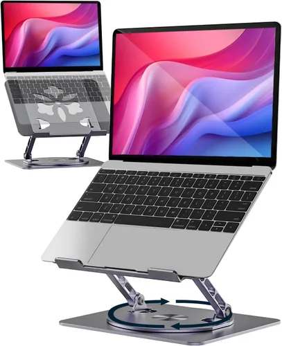 Vista 11 de Soporte ajustable para laptop de escritorio - Elevador portátil para laptop con base giratoria, soporte plegable de aluminio para computadora Negro