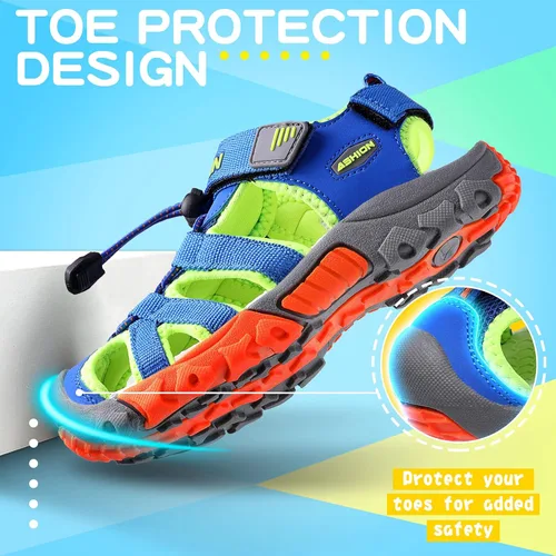 Vista 3 de Littleplum Sandalias para niños con puntera cerrada, sandalias deportivas para niños pequeños, zapatos de verano para niños grandes, caminar