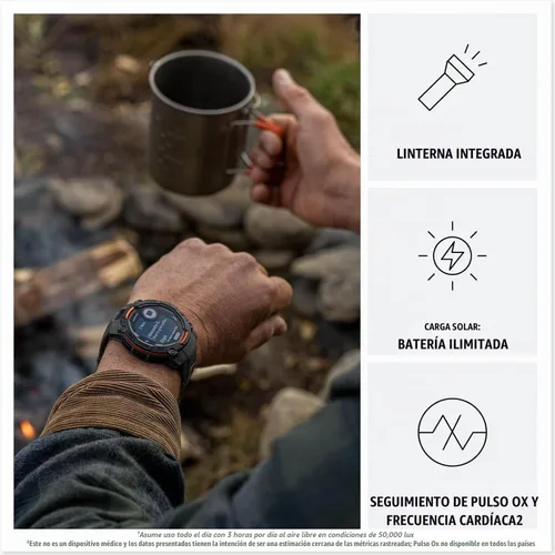 Vista 4 de Garmin Instinct 3 Solar (Sunburst, 1.969 in) - Paquete de reloj inteligente GPS para exteriores