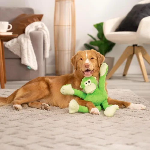 Vista 7 de Juguete para perro de felpa resistente, goDog Crazy Tugs sasquatches con tecnología Chew Guard , Lime Monkey, L, Lime
