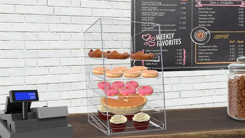 Vista 2 de Acrílico Pastelería Panadería Donut Bagels Cookie Display Case w/5 bandejas