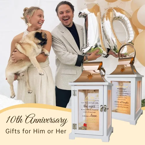 Vista 2 de Linterna de aniversario de 10º aniversario de boda, el mejor regalo de boda para parejas, esposa, padres, marido, lata de 10 años de matrimonio