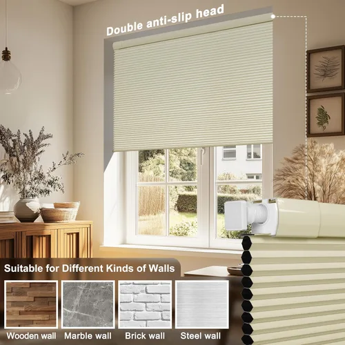 Vista 2 de Persianas opacas de celdas fáciles de instalar, para ventanas interiores, persianas de panal sin cordón, con aislamiento térmico y reducción