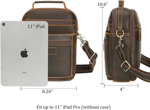 Vista 3 de Polare - Bolso de mensajero de cuero italiano de grano completo, estilo vintage, bolso cruzado al hombro, estilo casual, bolso de negocios