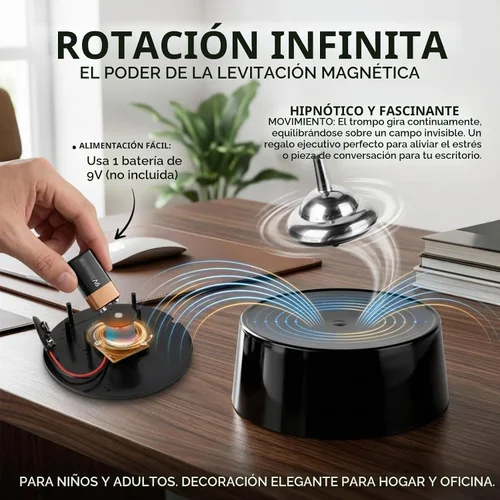 Vista 6 de Base magnética perpetua giratoria superior - Giroscopio electrónico durante horas, decoración de movimiento