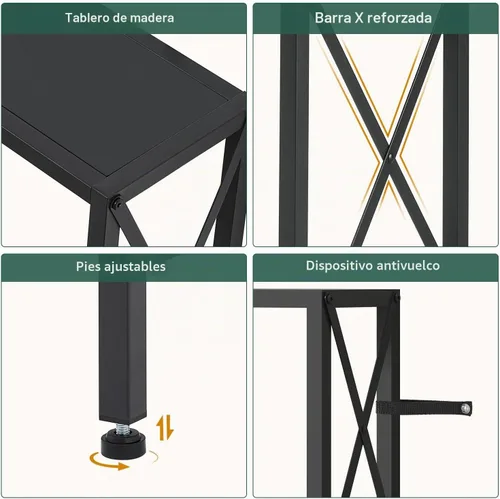 Vista 8 de Gewudraw - Mesa de sofá estrecha de 55.1", mesa consola con tomas de corriente y puertos USB, mesa de entrada, mesa de sofá industrial para pasillo