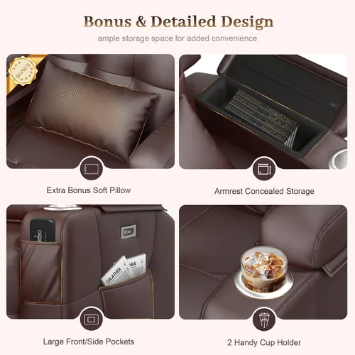 Vista 13 de Sofá de Dos Plazas Reclinable, Sofá Reclinable de Masaje con Gran Capacidad de Peso, Silla de Dos Plazas para RV en Liquidación con Consola, USB