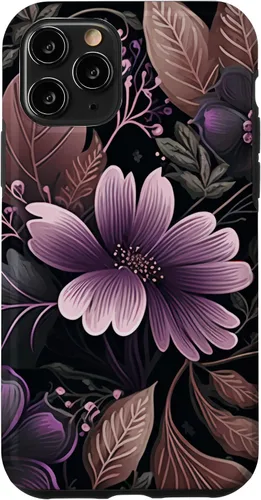 Vista 10 de Funda para iPhone 15 Moody Floral con Flores Moradas y Hojas Decorativas
