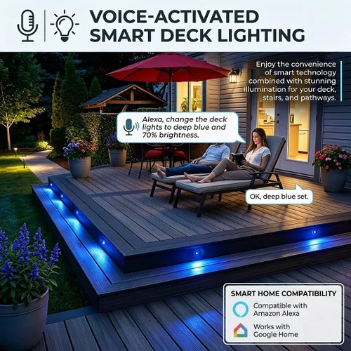 Vista 2 de Sumaote Kit de luces LED para cubierta, carcasa negra, 50 unidades, 1.22 pulgadas, WiFi, control de teléfono inteligente, bajo voltaje, empotrada