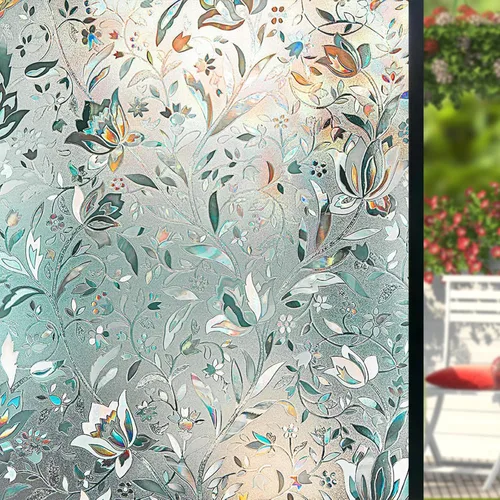 Vista 2 de Shackcom - 2 rollos de película de privacidad para ventana, diseño de tulipanes de 17.5 x 78.7 pulgadas, calcomanías decorativas 3D para ventana