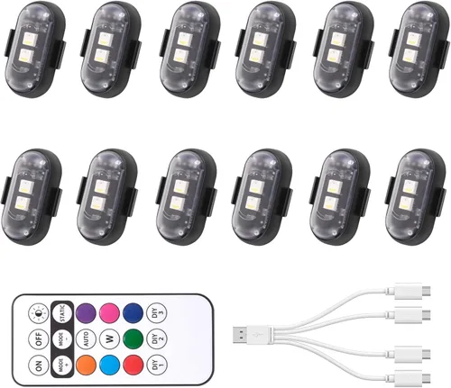 Vista 2 de Luz estroboscópica LED inalámbrica con control remoto, 8 colores, impermeable, anticolisión, carga USB, luces LED de advertencia, luces LED