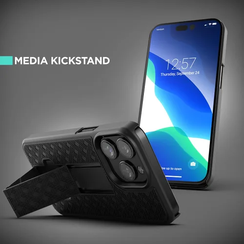 Vista 4 de Galvanox Funda diseñada para iPhone 15 Pro Max con clip para cinturón (2023) Carcasa rígida de policarbonato ultra duradera (negro)