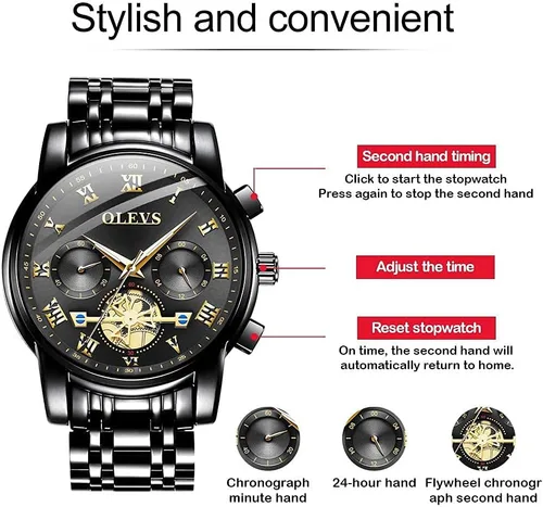 Vista 3 de OLEVS Mens Watches Fashion Casual Analog Quartz Watch Waterproof Dress Wrist Watches with Stainless Steel Band Day Window for Men