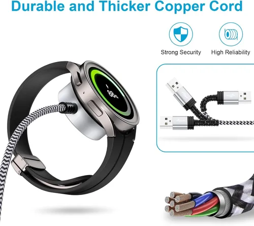 Vista 5 de Cargador inalámbrico para Samsung Watch para Galaxy 8/8 Classic/7/6/6 Classic/5/5 Pro/4/4 Classic/3/Active Ultra/FE Watch, cable de carga USB