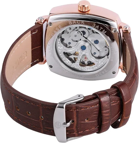 Vista 3 de FORSINING Reloj cuadrado de esqueleto automático automático de calidad para hombre con correa de cuero genuino, Automático