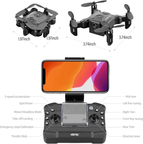 Vista 2 de Mini dron con cámara 4K y estabilización de seis ejes Mini Shuttle FPV Drone plegable UAV encubierto de cuerpo pequeño con una tecla