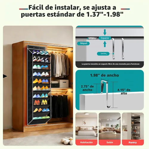 Vista 5 de PAULONE Organizador multiusos de 10 bolsillos para colocar sobre la puerta, capacidad resistente de 95 libras con malla transpirable, almacenamiento
