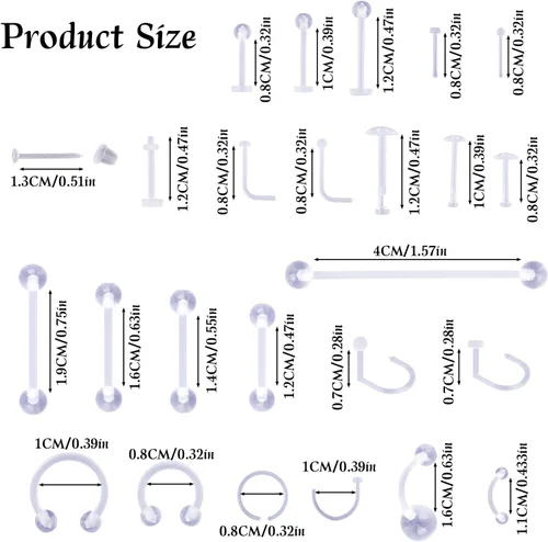 Vista 2 de 60 piezas de retenedores transparentes para cirugía, joyería de piercing de plástico para el trabajo, pezón invisible, labio, ceja, vientre