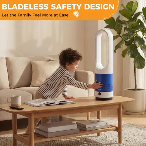 Vista 5 de NEWBULIG Ventilador de torre sin aspas de 22 pulgadas para dormitorio, ventilador silencioso oscilante de 80°, 8 velocidades, temporizador de 9H