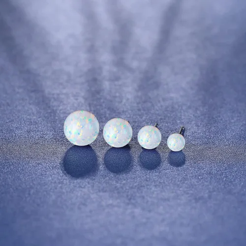 Vista 4 de Aretes de plata de ley chapados en oro blanco con ópalo de 3 a 0.315 in, opciones de imitación de ópalo de punto, joyería hipoalergénica