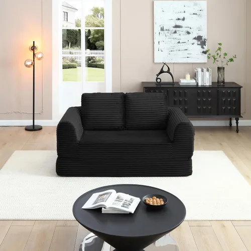 Vista 9 de 2-in-1 Folding Convertible Sofa Bed, Corduroy Sleeper Couch with 2*Pillows, Futon Modular Upholstered Boneless Loveseat with Pull-Out Bed, Folding
