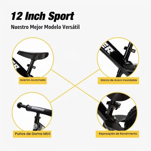 Vista 4 de Strider Bicicleta mecedora deportiva 2 en 1, de 6 meses a 4 años, color Negro