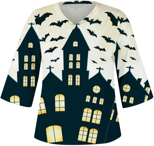 Vista 3 de Hocus Pocus Costumes for Women Elegant V Neck 34 Sleeve Pullover Causal Print Halloween Costumes for Adults Fall