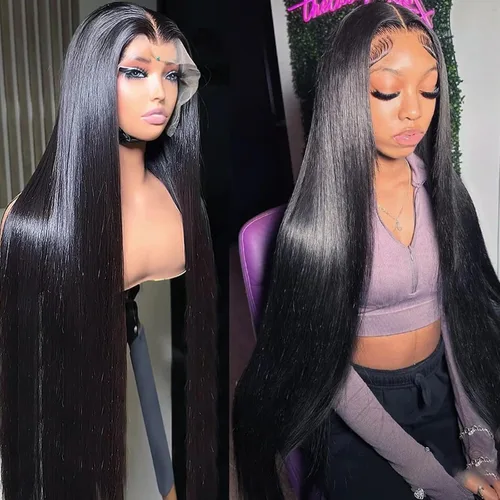 Vista 14 de Pelucas de cabello humano lacio con encaje frontal de hueso de 13 x 4 para mujeres negras, densidad del 200 %, peluca frontal de encaje transparente