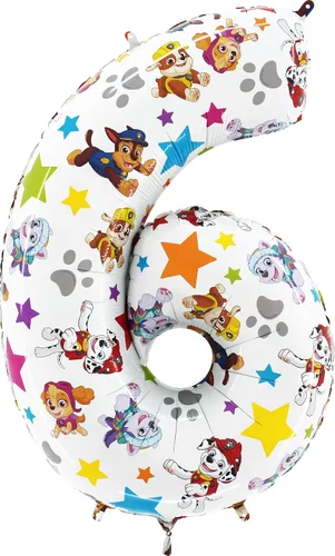 Vista 4 de Toyland® Globo de papel de aluminio con el número de la Patrulla Canina de 26 pulgadas, globos de fiesta para niños, número 1-6 disponible (número 1)