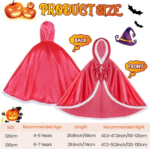 Vista 3 de Paquete de 2 capas de piel de princesa con capucha de Halloween capa de princesa con capucha disfraz para niñas pequeñas cosplay de hadas