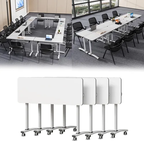 Vista 31 de 2Pack Folding Conference Table, 47.2in Modular Training Table with Wheels Grey