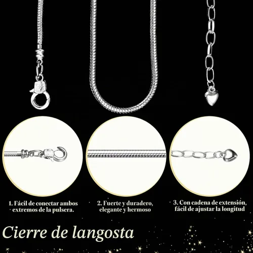 Vista 4 de 27 piezas de cadena de pulsera con dije de serpiente, cadena ajustable con extensor en forma de corazón, cobre, bricolaje para mujer, fabricación