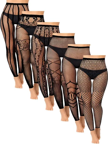 Vista 16 de Skylety 6 pares de medias de red para mujer, medias altas hasta el muslo, medias con tirantes para mujeres y niñas