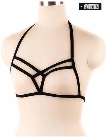 Vista 4 de Lencería elástica sexy para mujer, brasier de jaula sin copas