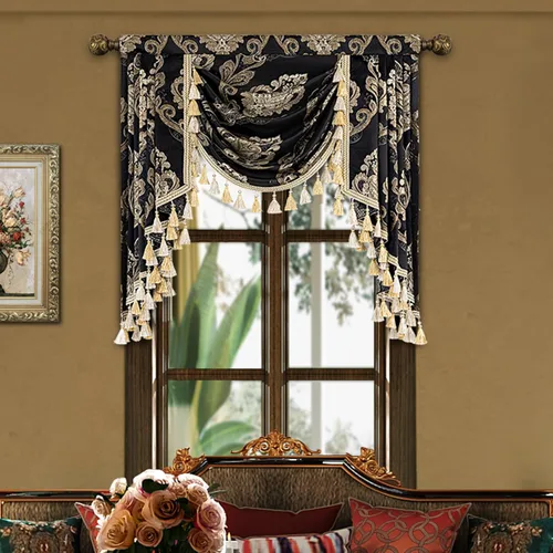 Vista 7 de Loom and Mill Cenefas de Cascada de Lujo para Ventanas, Elegante Cenefa de Cortinas Gruesas de Jacquard con Borlas para Sala de Estar, Dormitorio