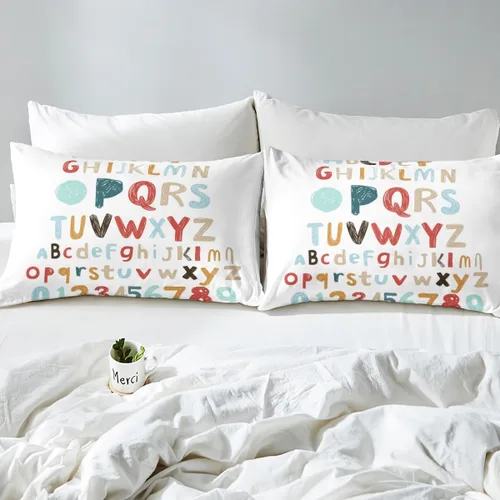 Vista 5 de Erosebridal Juego de ropa de cama con diseño del alfabeto para niños, bolsillo profundo, sábana bajera ajustable con patrón digital para niños