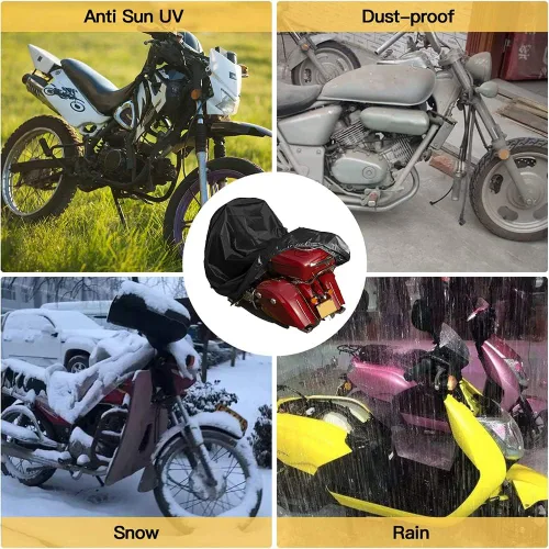 Vista 6 de Funda para motocicleta – Protector universal de motocicleta con agujeros de bloqueo y bolsa de almacenamiento – Protección impermeable contra