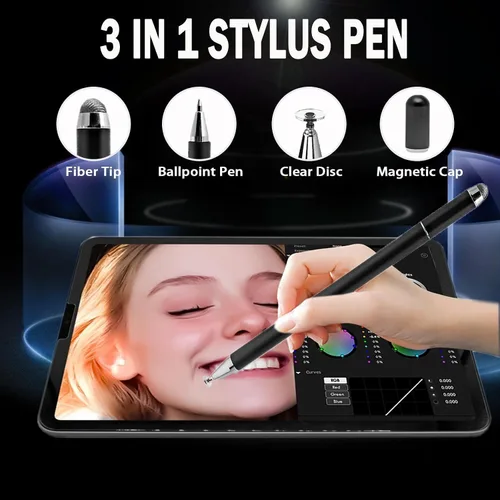 Vista 2 de Bolígrafos Stylus para iPad, Luntak 3 en 1 Bolígrafo de Punta, Punta de Fibra y Disco Transparente Stylus Capacitivo Lápiz iPad para Apple