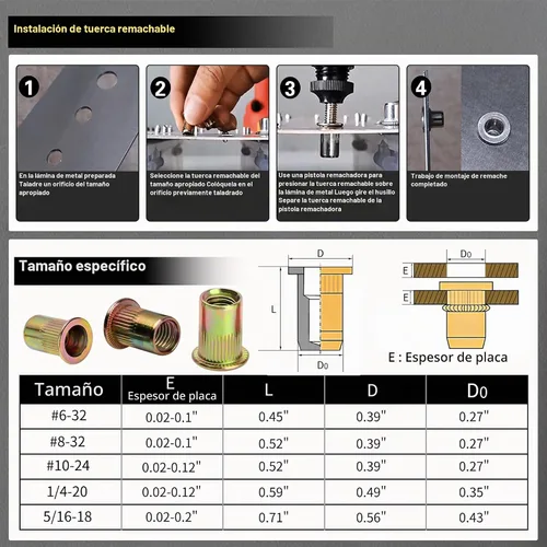 Vista 4 de ASKWAY SAE Pressure Rivet Nut Tool Kit 420pcs, SAE Thread Rivet Nuts Kit SAE Rivet Nut Assortment Kit (5/16-20, 1/4-20, 10-24, 8-32, 6-32) ,Carbon