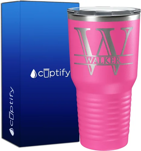 Vista 121 de Vaso personalizado de regalo de cumpleaños para mujeres y hombres, con monograma de escritura dividida, inicial y nombre grabado en negro, taza