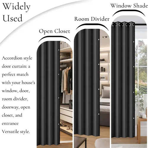 Vista 10 de Cortinas plisadas completamente opacas con cierre magnético, 72 pulgadas de largo, para interiores y exteriores, 1 panel, 45 pulgadas de ancho x 72