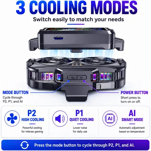 Vista 5 de Enfriador de teléfono con batería desmontable de 3000 mAh, batería sin cable o refrigeración con cable USB-C, enfriador semiconductor de doble