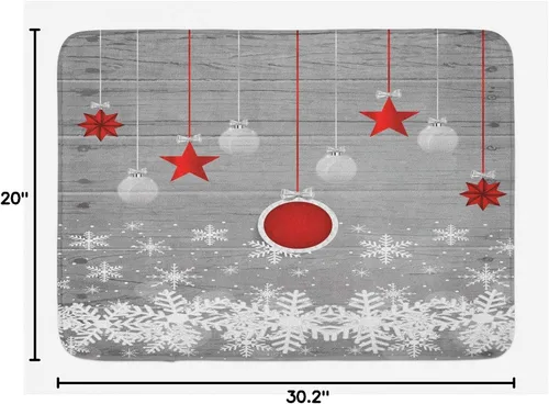 Vista 3 de Ambesonne Tapete de baño de Navidad, diseño tradicional de celebración, diseño de estrellas, copos de nieve ornamentados, tapete de felpa