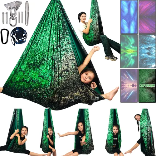 Vista 11 de Columpio sensorial para niños y adultos con capacidad para hasta 300 libras en interiores y exteriores, columpio de terapia de abrazo de doble capa