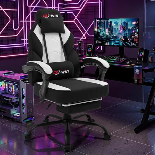 Vista 2 de Silla de juegos para adultos con reposapiés y soporte lumbar de masaje, silla ergonómica de respaldo alto, sillas giratorias ajustables