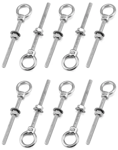 Vista 8 de QWORK Paquete de 25 pernos de ojo roscados de acero inoxidable de grado marino de 1/4 x 3 pulgadas, anillos de elevación con arandelas de tuercas