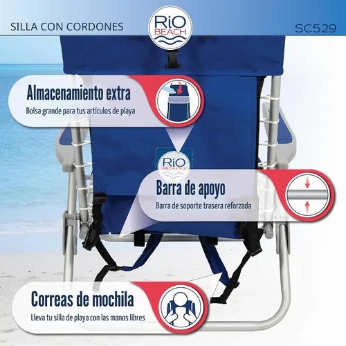 Vista 8 de Rio Brands ASC529 4-Position Backpack Lace-Up Suspension Folding Beach Chair