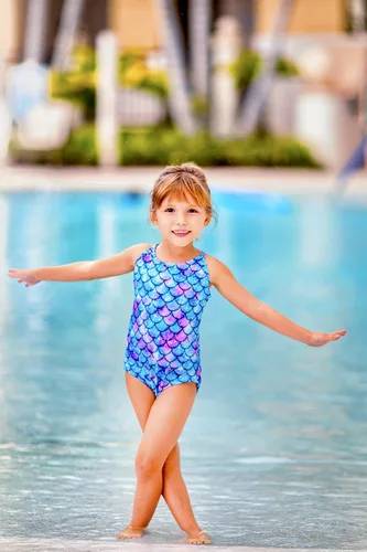 Vista 2 de Funnycokid Trajes de baño de una pieza para niñas con estampado ajustable para playa de 3 a 10 años
