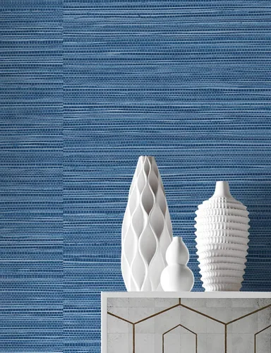 Vista 6 de Lillian August Luxe Haven - Papel tapiz de sisal sintético para despegar y pegar (azul costero)